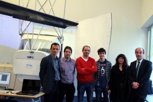 Pedro Duque, Joshua Tristancho i Jordi Gutiérrez, professors de l'EETAC, estudiant de Grau en Aeronpautica, Margarida Espona Sots Directora de l'EETAC i Ricard González Coordinador del MAST 