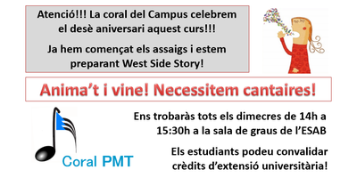 10è aniversari de la coral del PMT! T'agrada cantar? Apunta't-hi!