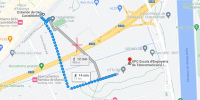 Accés al campus des de l'estació de tren pel carrer Barcelona